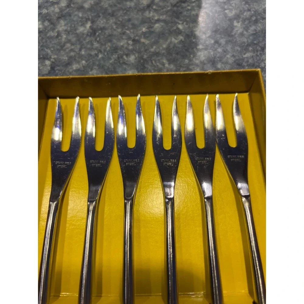 VTG Fondue Forks Fred Roberts San Francisco Wood Stainless Steel 6 Piece